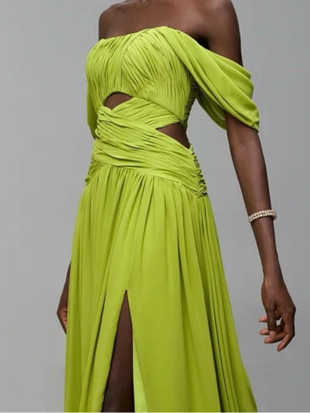 Off-Shoulder Lime Green Evening Dress